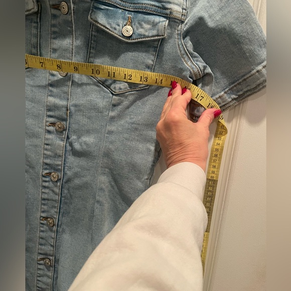 Zara Light Blue Denim Mini Dress PTP 15” on small & 17” on size large - Picture 5 of 5